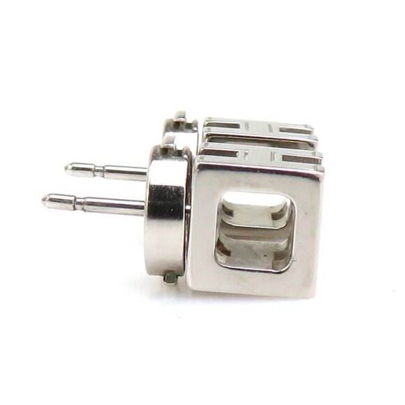 HERMES H Cube Pierce Earrings Silver/Magenta Metal/Enamel - Picture 2 of 10